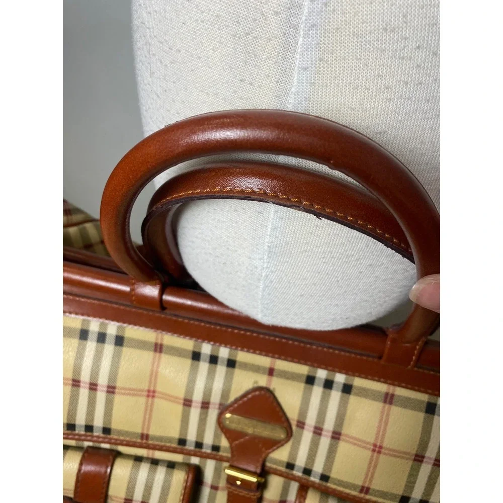 Vintage 90s Leather Collection Nova Check Plaid Satchel Crossbody Bag Brown